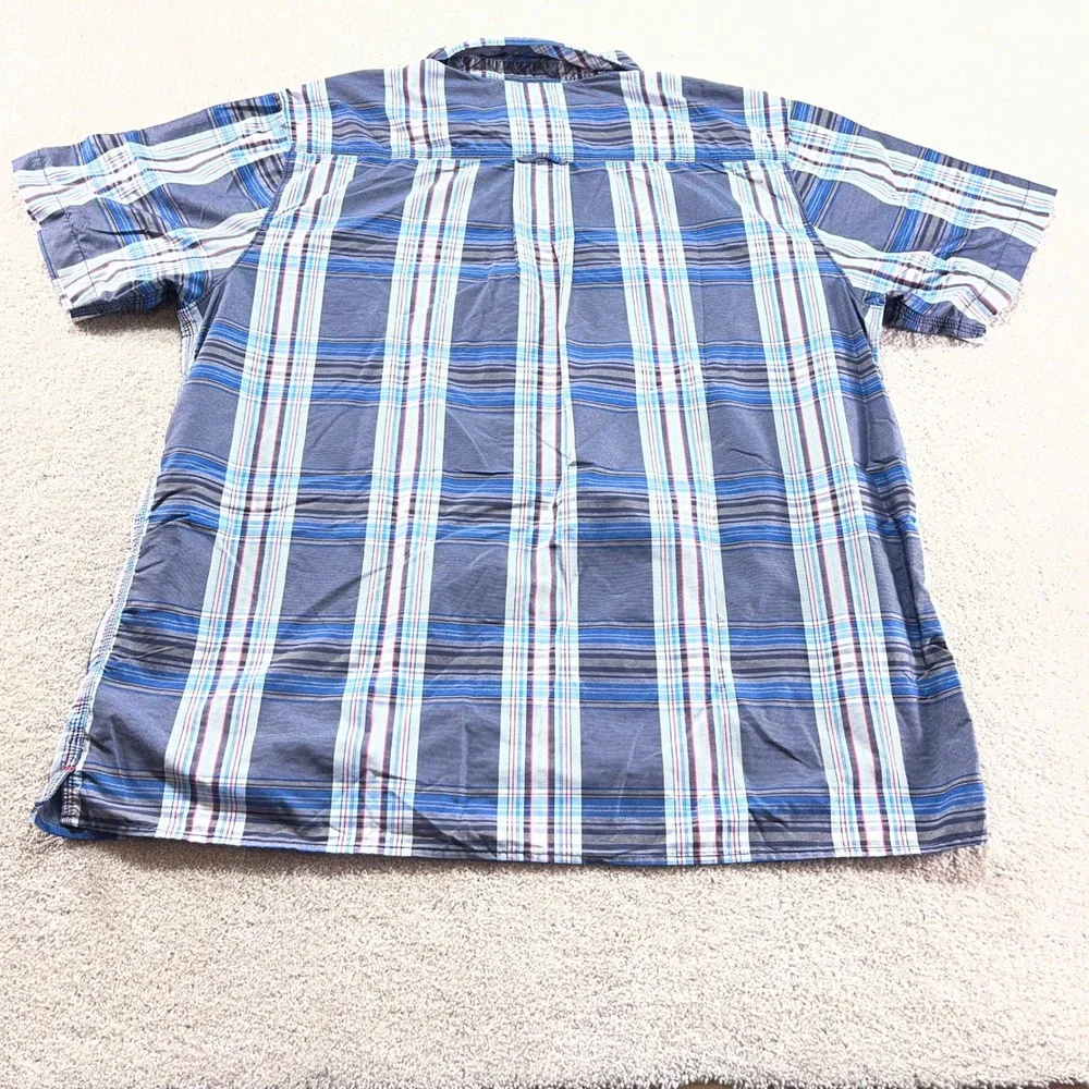 The North Face Button Up Shirt Mens XXL Blue Plaid‎ Short Sleeve Hiking Outdoor